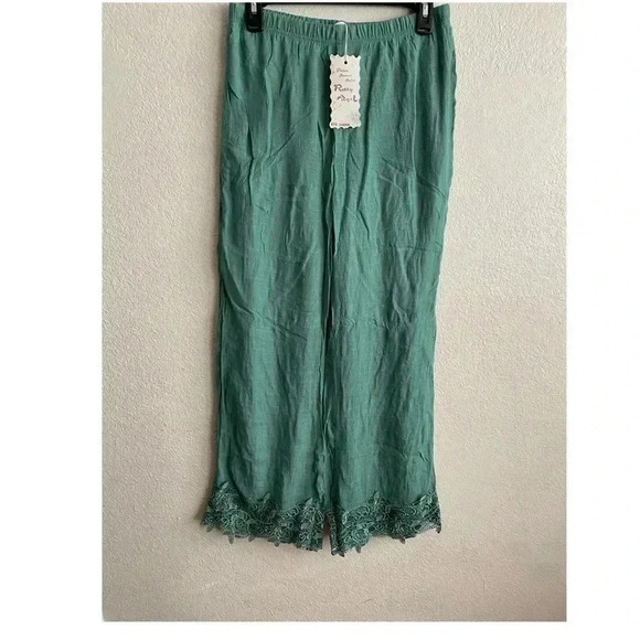 🆕Pretty Angel Linen Blend Aqua Lace-Trim Palazzo Pants S🆕 - Picture 3 of 12